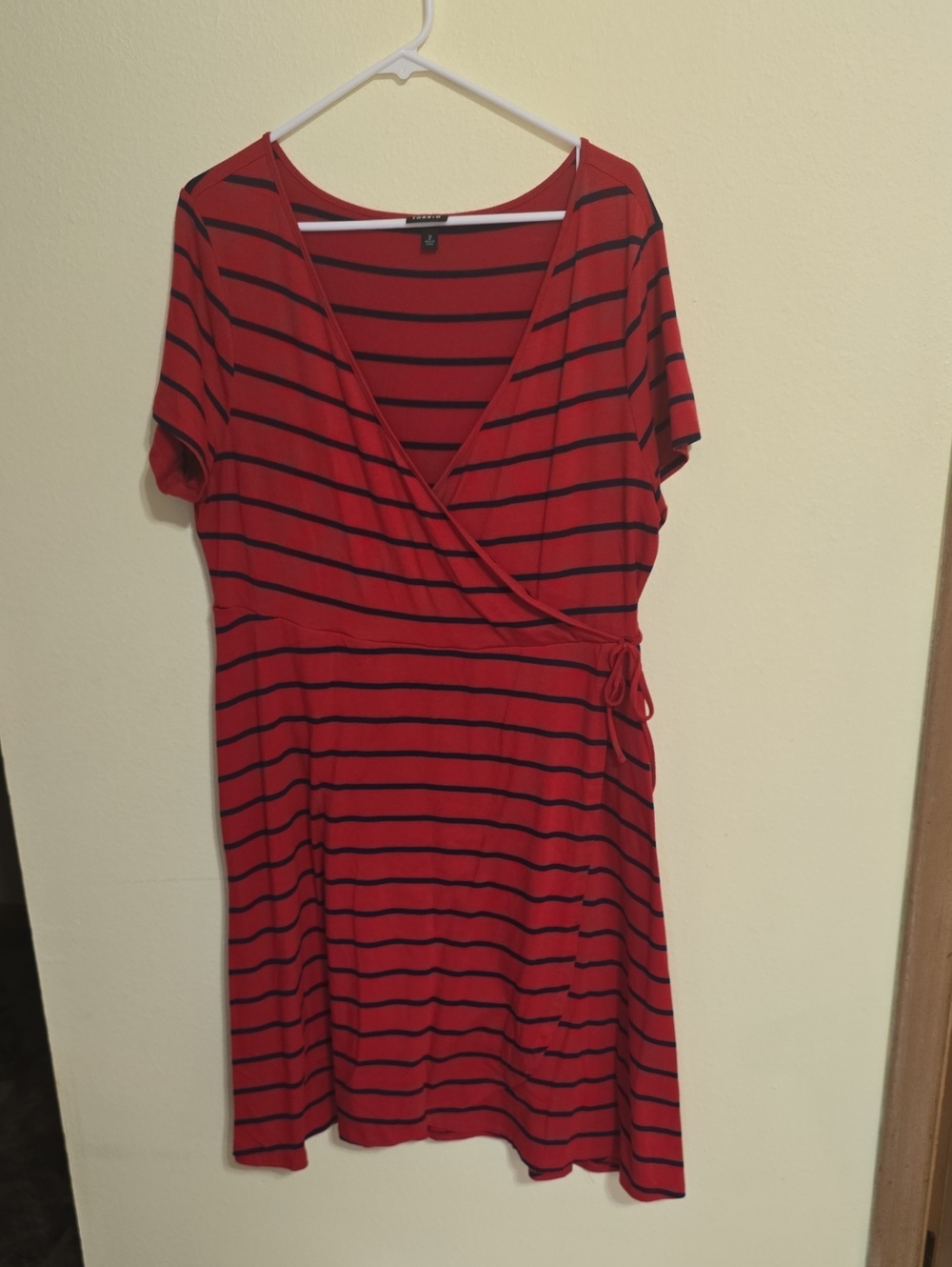 torrid Red and Navy Striped Faux Wrap Dress